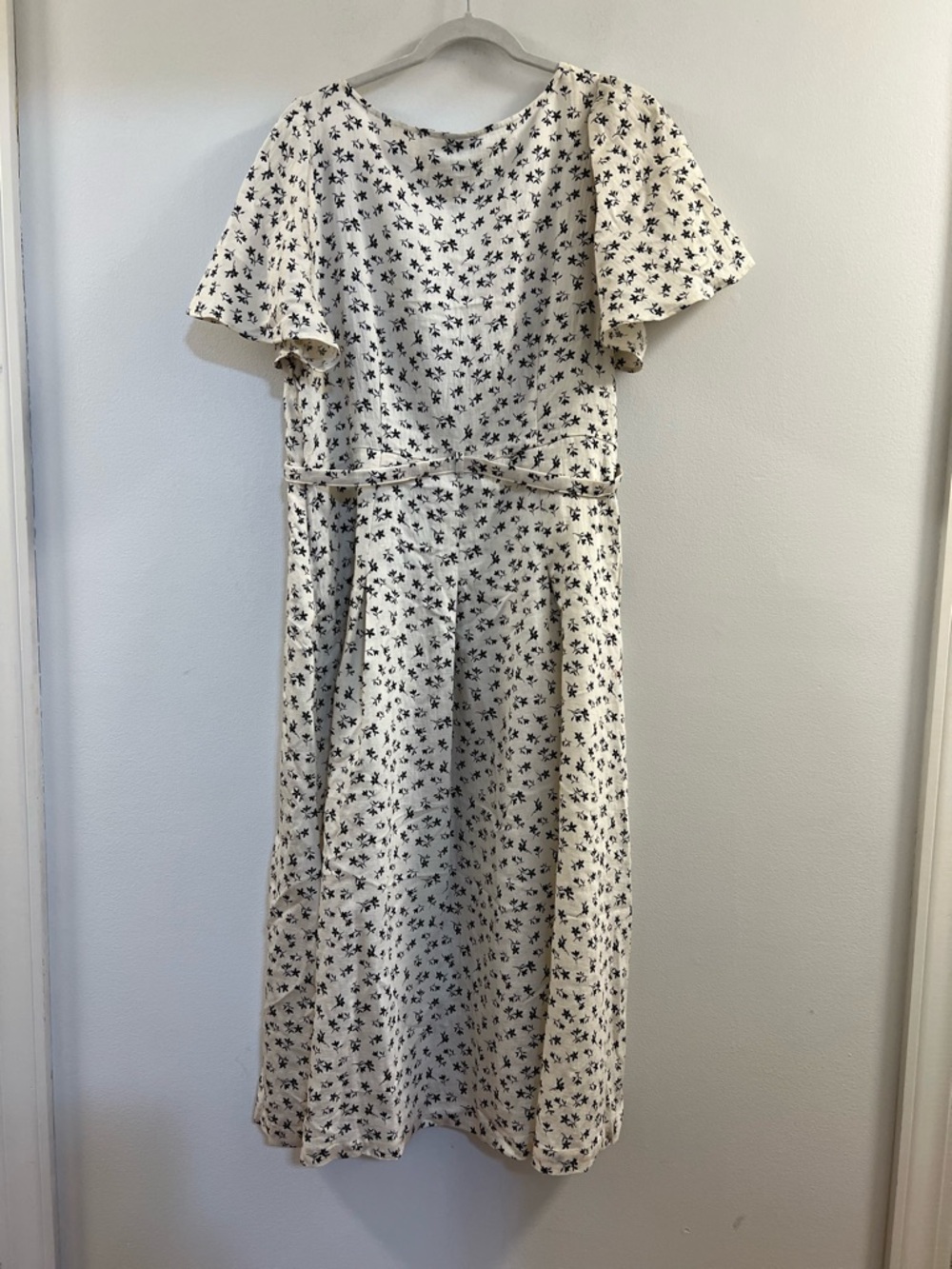 28. A New Day - Women's Flutter Sleeve Belted Midi Dress - A New D Cream/Black - Picture 8 of 16